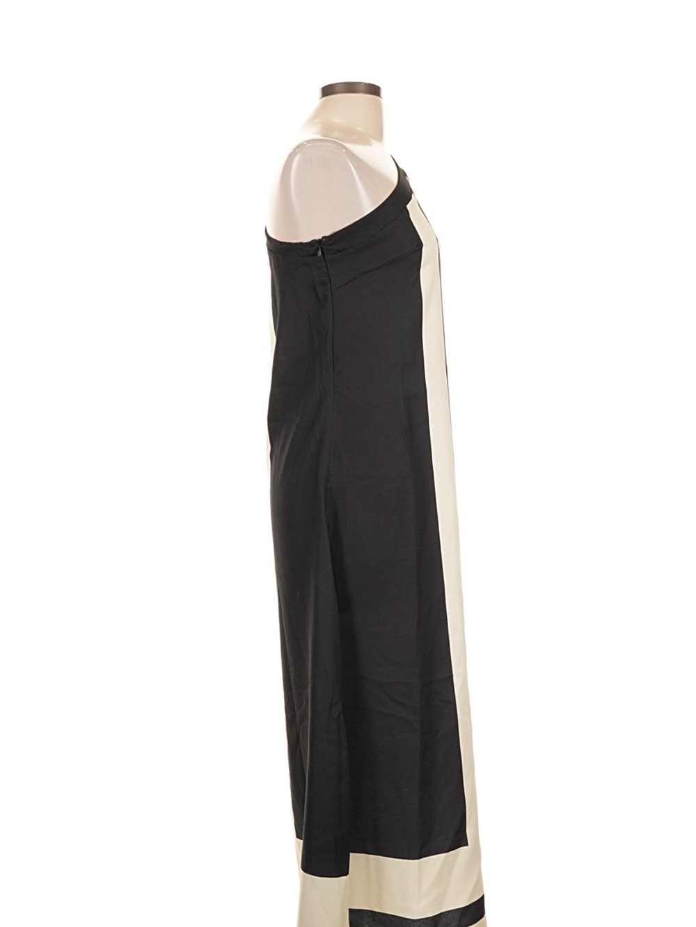 One-Shoulder Black and Cream Stripe Maxi Dress - Picture 3 of 5